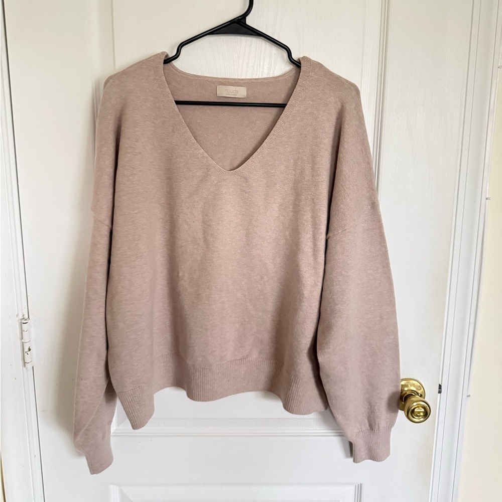 nuuds Women's Soft Beige V-Neck Sweater - Picture 3 of 6